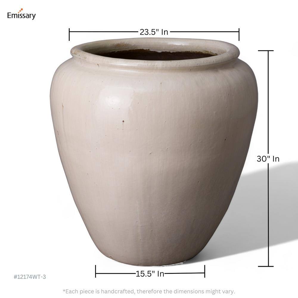 Emissary 30 in. L x 30 in. H Distressed White Ceramic Round Planter with Drainage Hole 12174WT-3