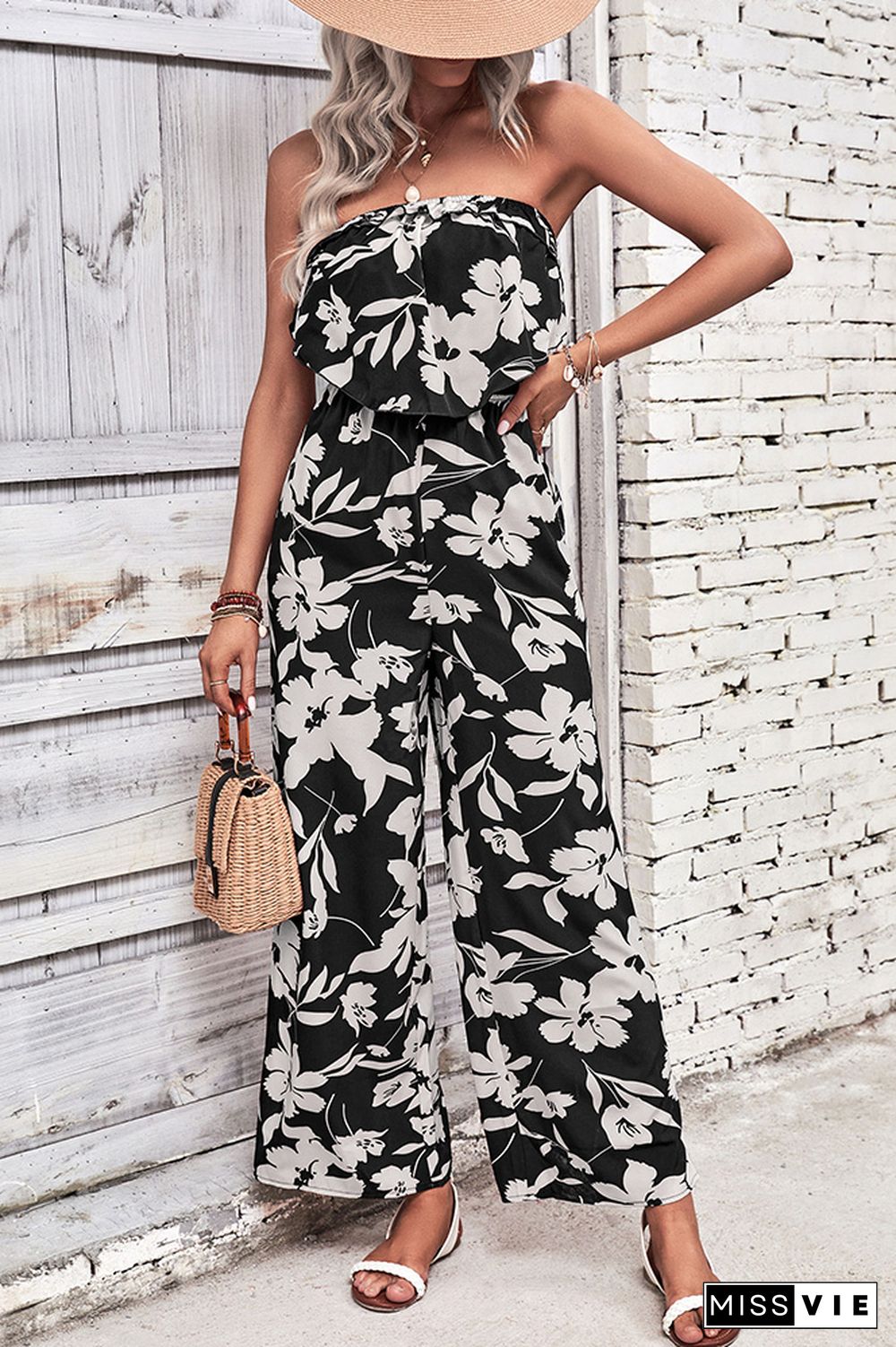 Strapless Ruffles Floral Jumpsuit