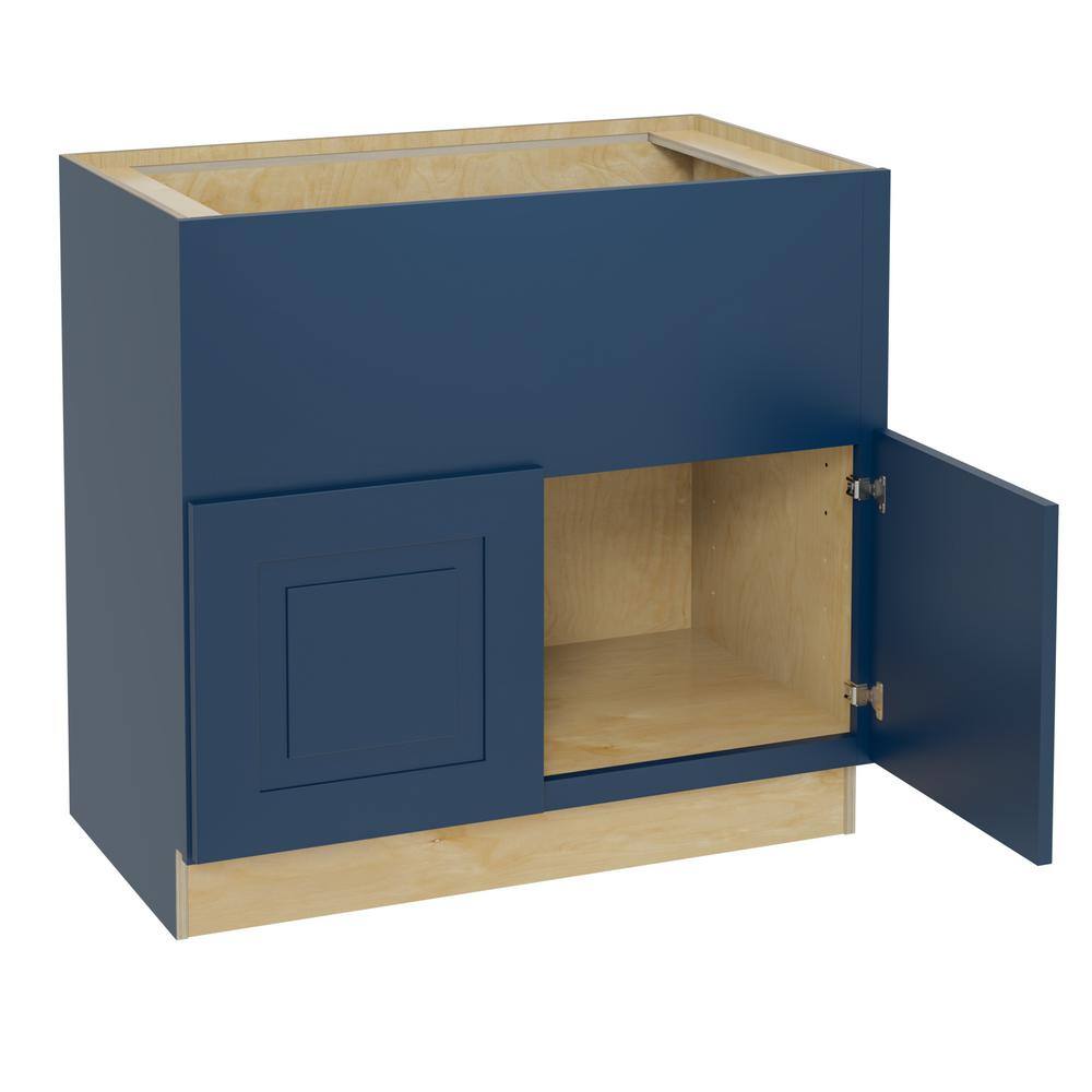 Home Decorators Collection Grayson Mythic Blue Plywood Shaker Stock Assembled Sink Base Kitchen Cabinet Farm Soft Clse 36 in. x 34.5 in. x 24 in. FSB36-GMB