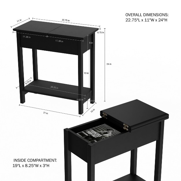 Hasting Home Narrow End Table With Storage Compartment And Shelf