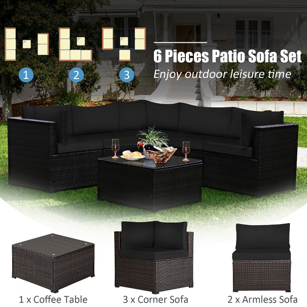 Costway 6pcs Rattan Patio Sectional Sofa Conversation Set Outdoor