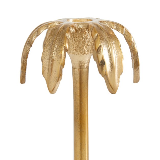 Set Of 3 Aluminum Palm Tree Taper Candle Holders Gold Olivia amp May