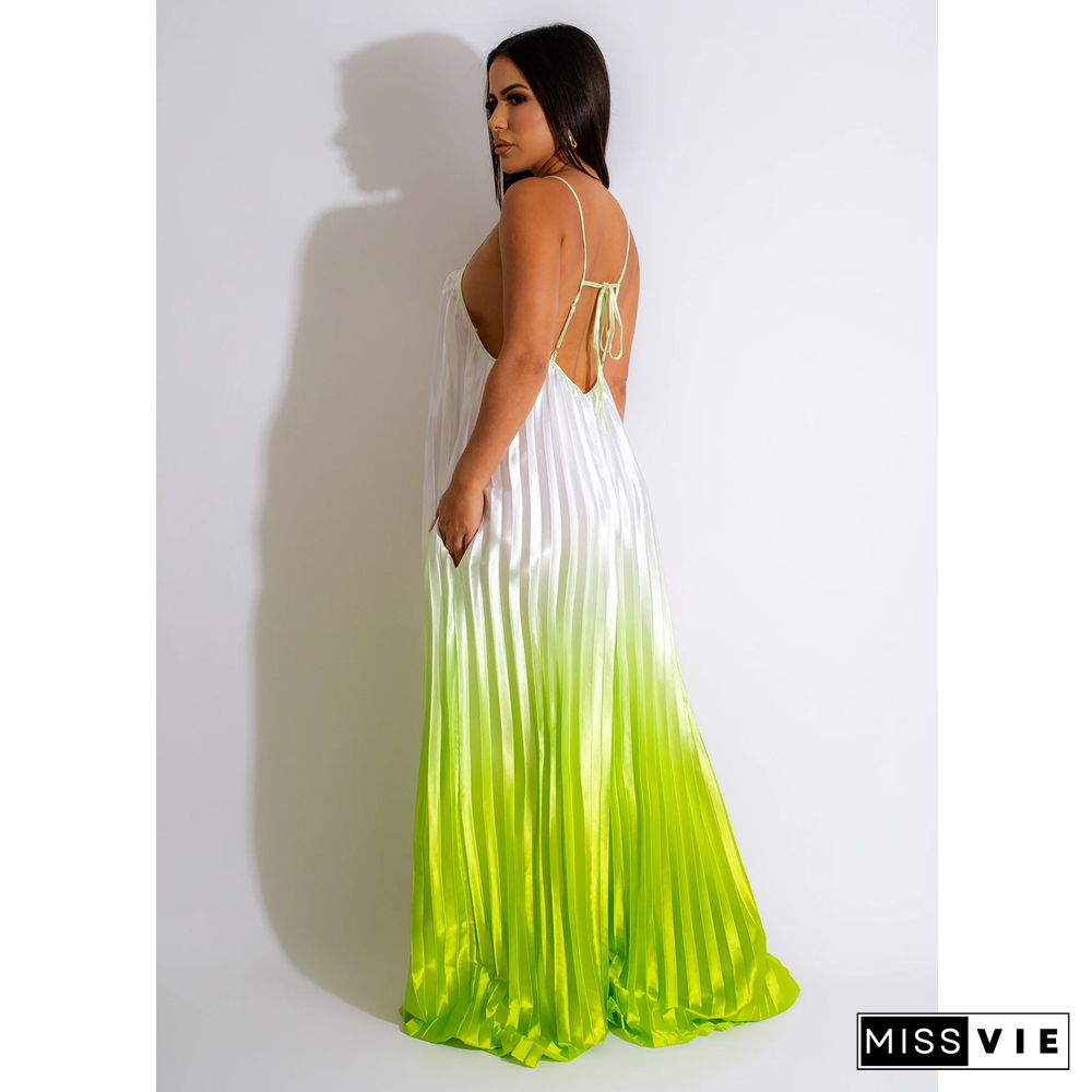 Sexy Backless Deep-V Straps Gradient Color Wide-leg Jumpsuit