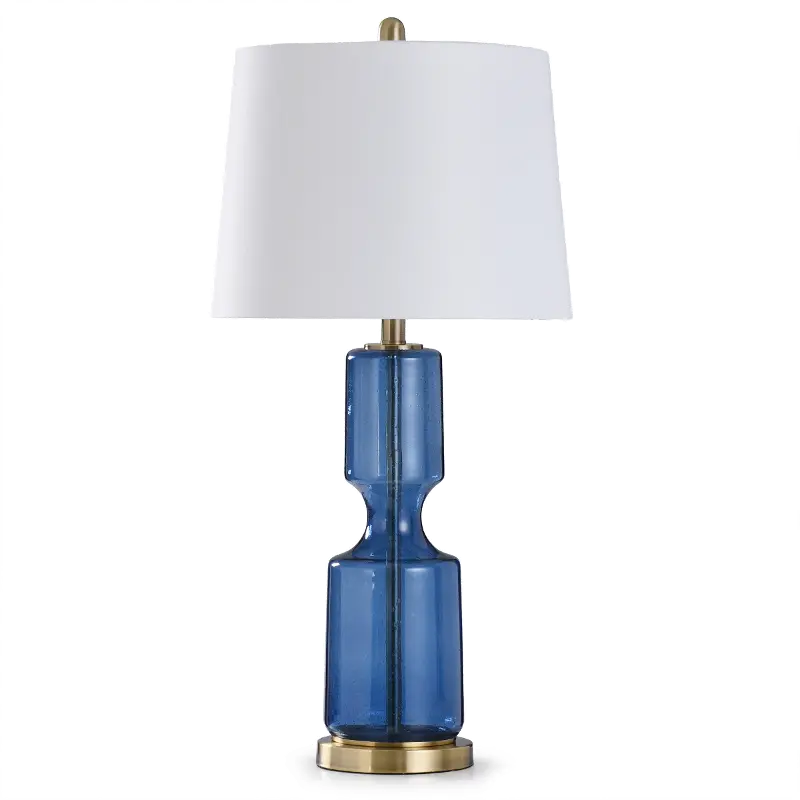 Seeded Navy Glass Table Lamp with Antique Brass Steel