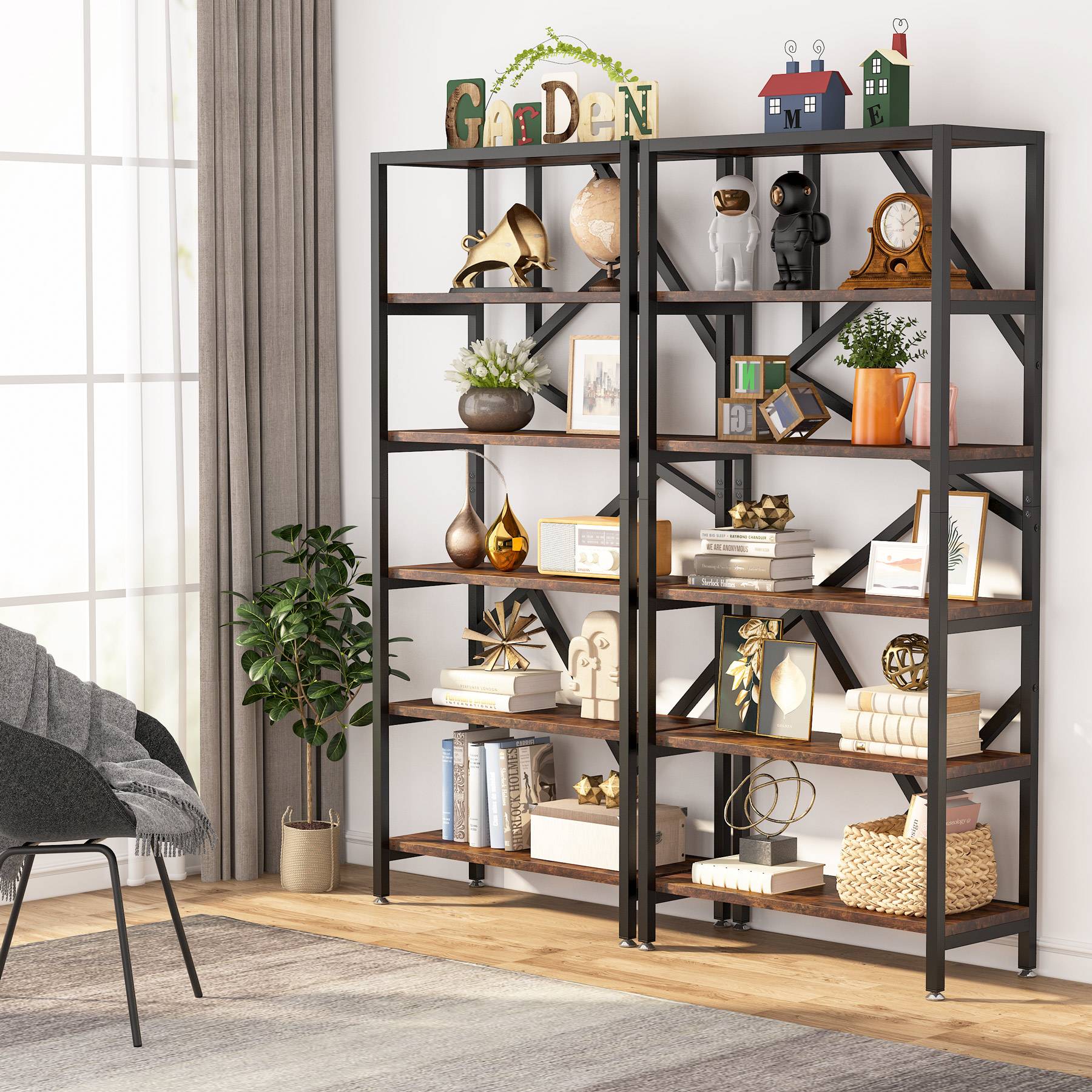 71 Bookshelf, Industrial Etagere Bookcase 6 Shelf Display Rack