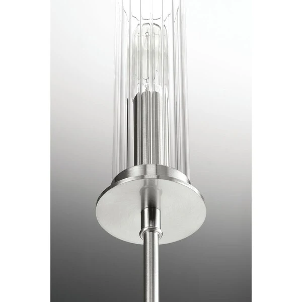 Rainey Collection 6-Light Brushed Nickel Clear Fluted Ribbed Glass Modern Chandelier Light - N/A