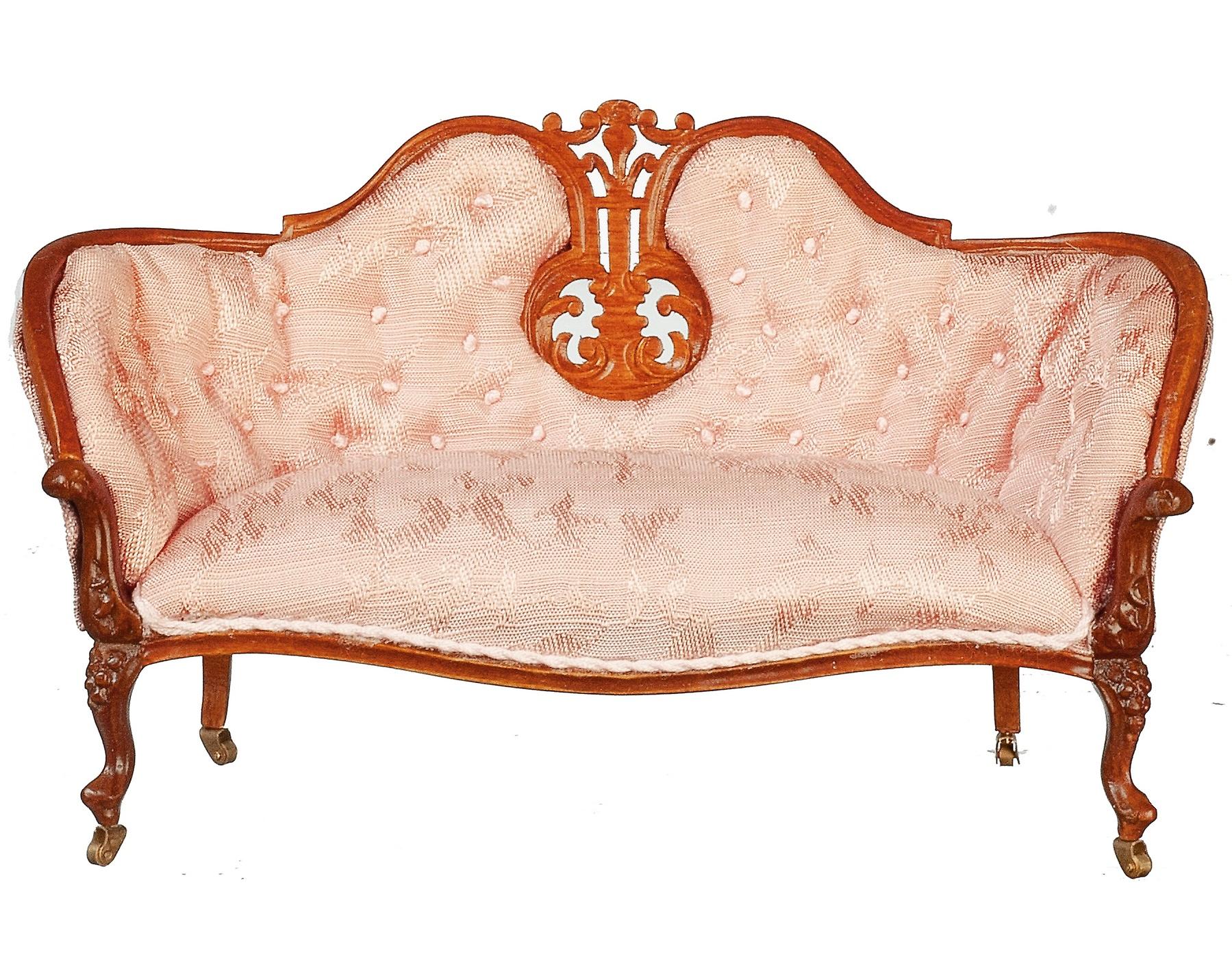 Dolls House American Pink Victorian Sofa Jbm Walnut Living Room Furniture 1:12