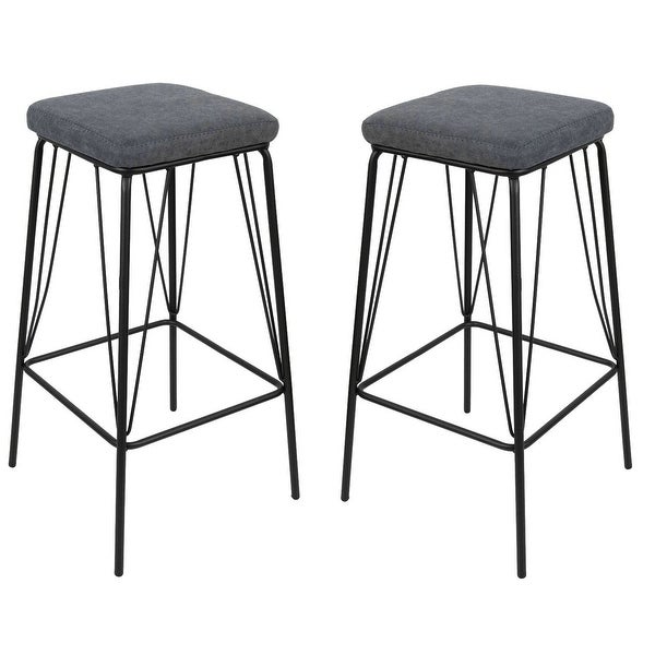 LeisureMod Millard Leather Cushion Barstool With Metal Frame Set of 2 - 30