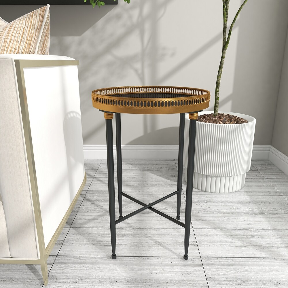 Black Metal Accent Table with Tray Top