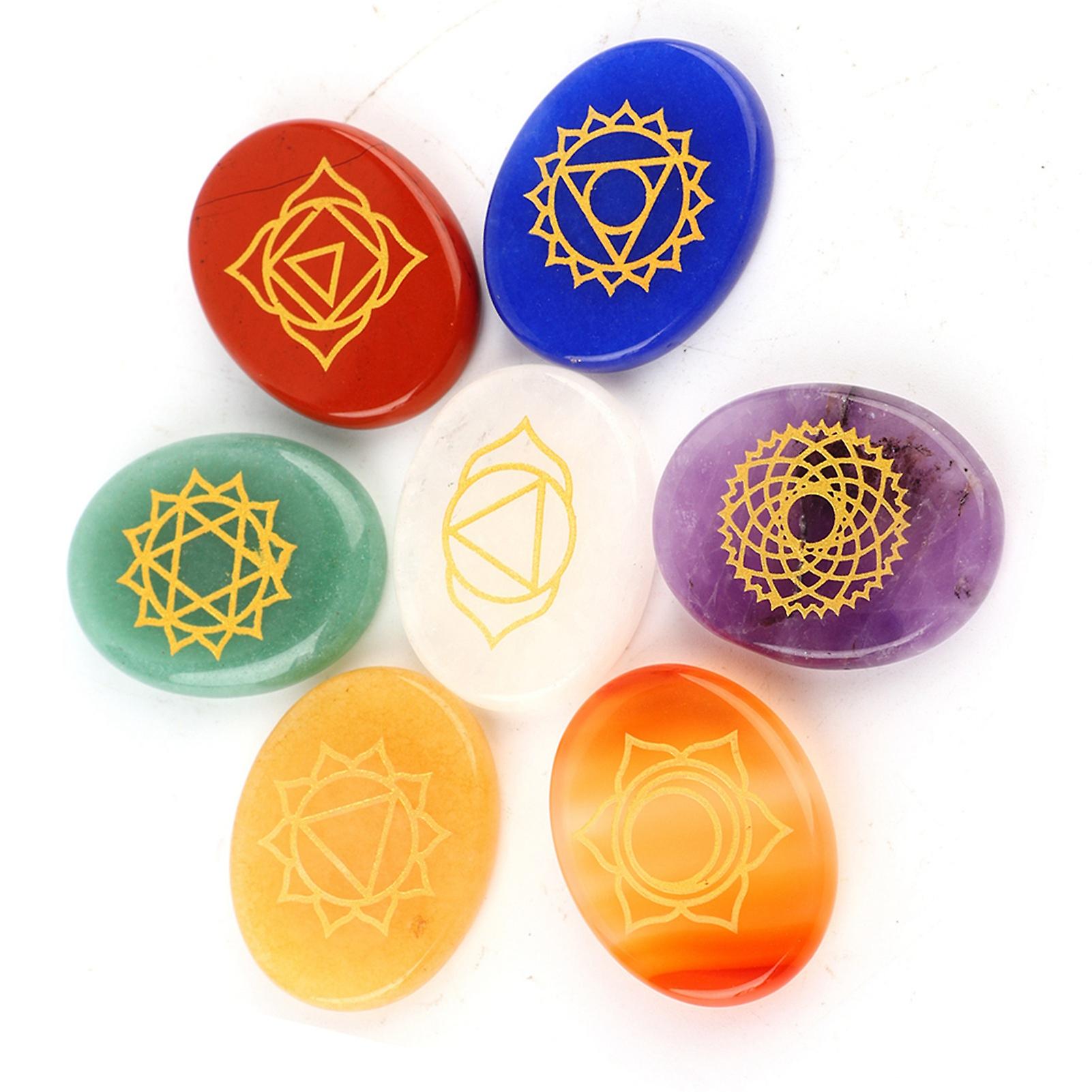 7pcs/set Engraved Spiritual Healing Meditation Palm Stones Reiki Chakra Crystal