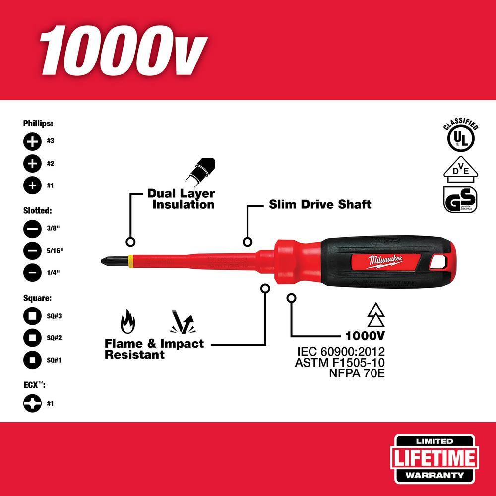 MW 1000-Volt Insulated Screwdriver Set and Case with 7-in-1 Wire Strippers Pliers (10-Piece) 48-22-2210-48-22-3078