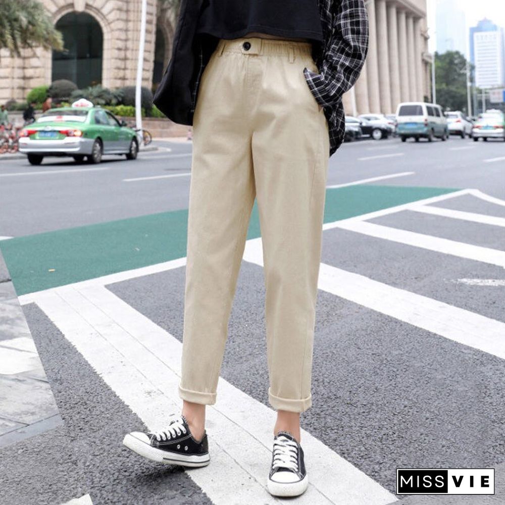 High Waist Pants For Women Casual Harem Pants Capri Plus Size Korean Elastic Waist Solid  Ankle-Length Trousers Streetwear Women