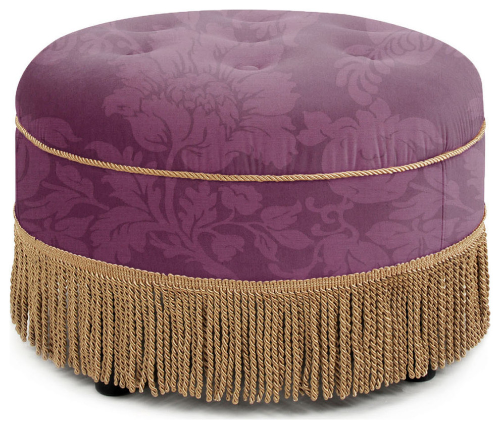 Yolanda 24 quotRound Upholstered Accent Ottoman  Purple Floral Sateen Jacquard   Traditional   Footstools And Ottomans   by Jennifer Taylor Home  Houzz