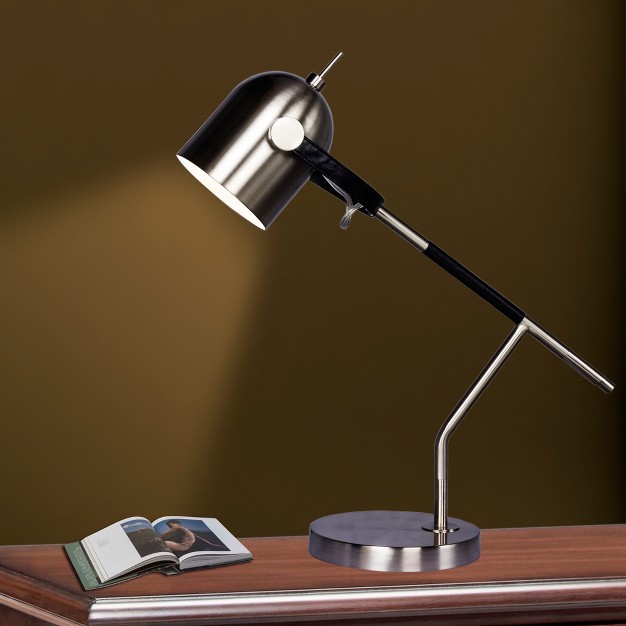 Wrapped Black Leather amp Brushed Metal Desk Lamp Steel Fangio Lighting