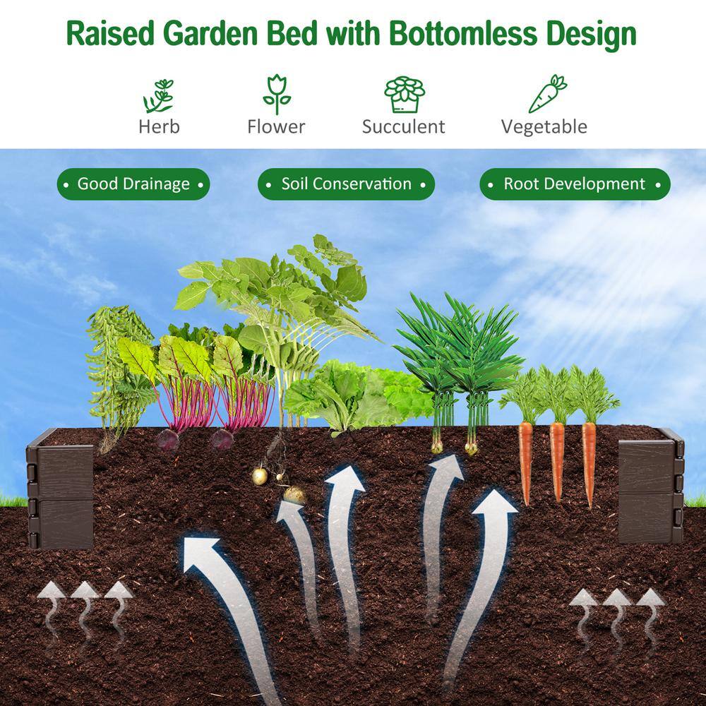 Gymax HDPE Plastic Raised Garden Bed Set Outdoor Planter Box for Vegetable Flower Gardening (2-Pieces) GYM09747