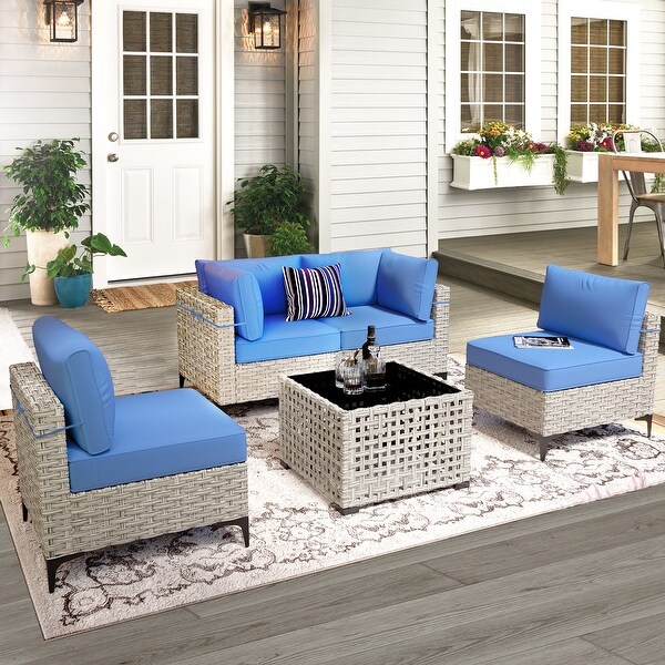 XIZZI 5piece Patio Furniture Wicker Sectional Sofa Set