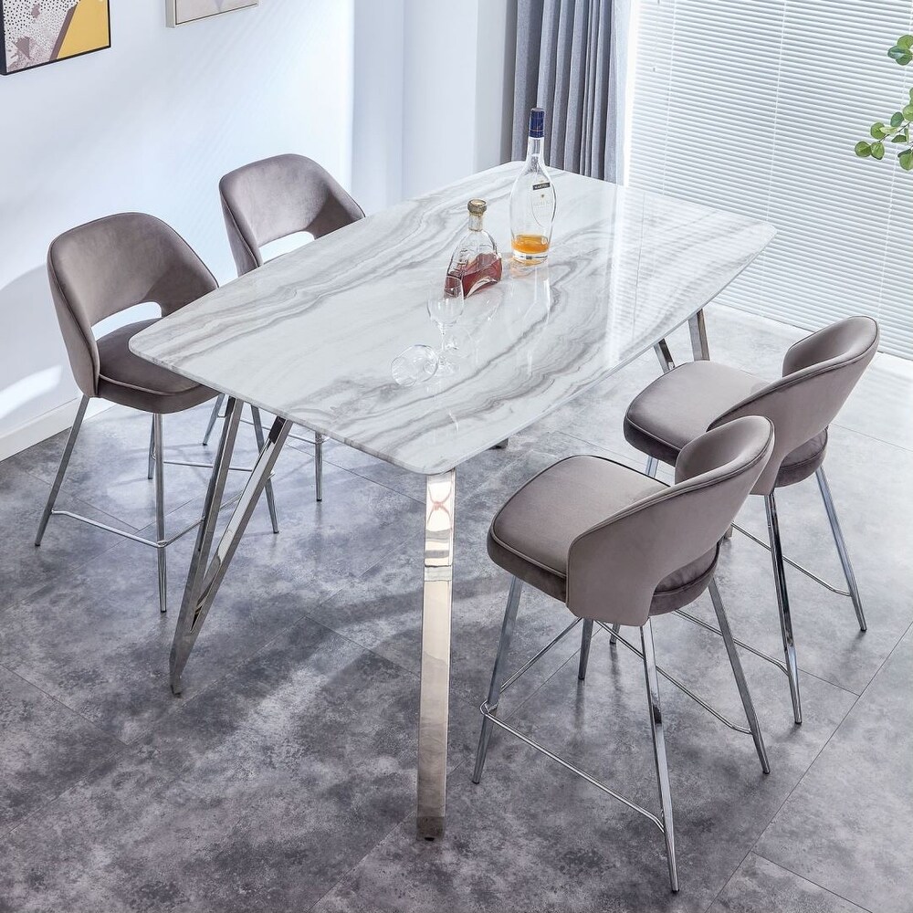 Modern Marble Pattern MDF Dining Table Ins Stylish Silver Metal Legs