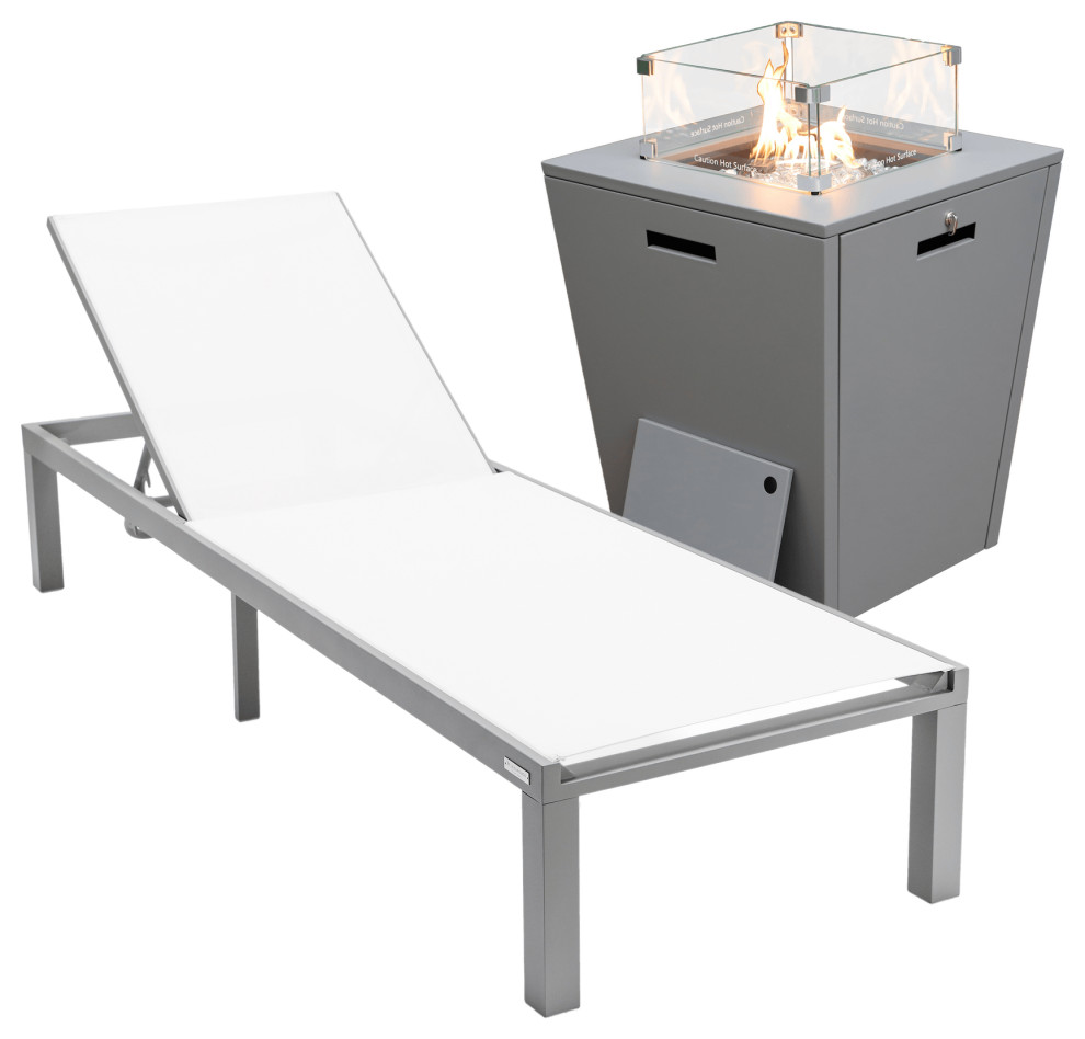 LeisureMod Marlin Gray Aluminum Outdoor Lounge Chair With Fire Pit  White   Transitional   Outdoor Lounge Chairs   by Kolibri Decor  Houzz