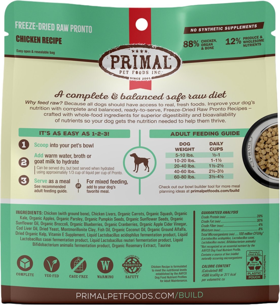 Primal Raw Pronto Chicken Recipe Dog Freeze-Dried Food