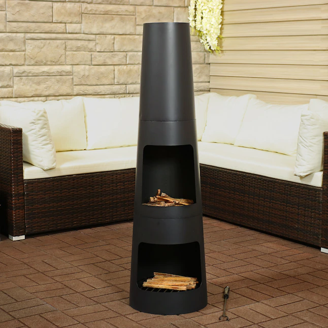 Sunnydaze Decor KF-591 49.25-in H x 14.25-in D x 14.25-in W Black Steel Chiminea