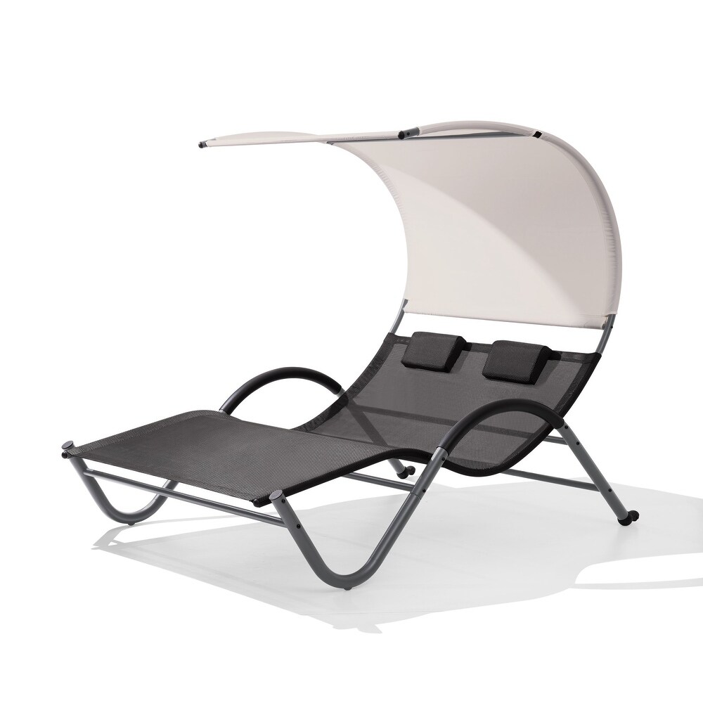 VredHom Outdoor Double Chaise Lounge with Wheels   Headrest   54.93 W x 72.84 L x 64.57 H inch