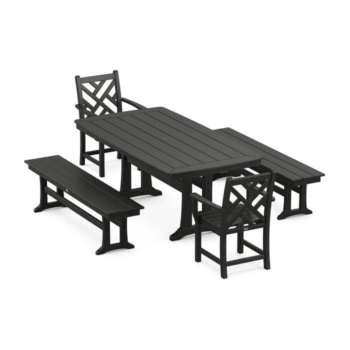 Polywood Chippendale 5-Piece Dining Set with Trestle Legs PWS1033-1