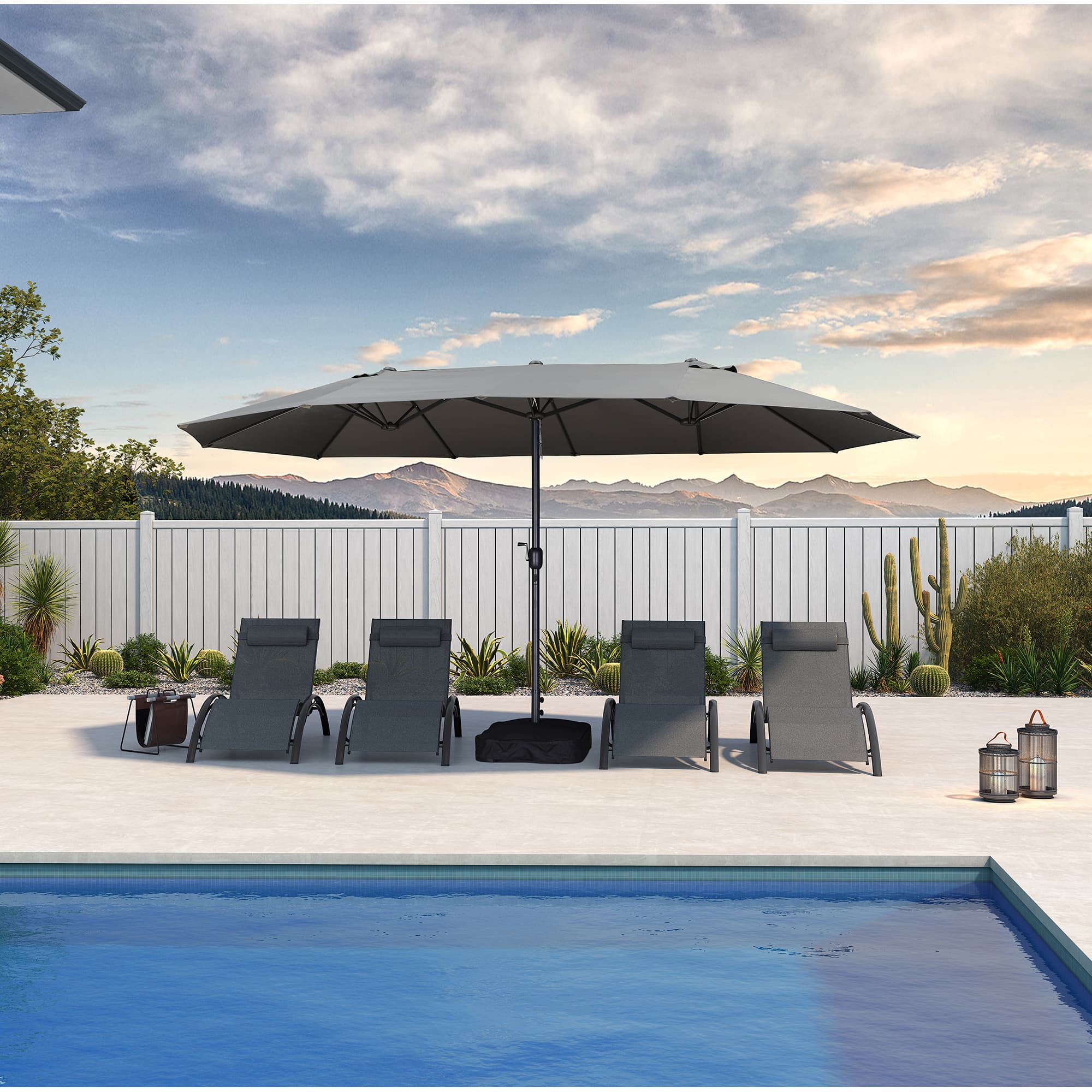 PURPLE LEAF Outdoor Garden Table Umbrella Double Sided Aluminum Rectangular Patio Market Umbrella with Base