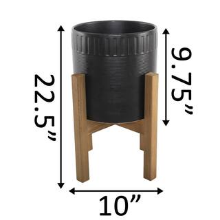 Vigoro 10 in. Clementine Medium Black Ceramic Planter (10 in. D x 16 in. H) with Wood Stand CT826L-MTBK