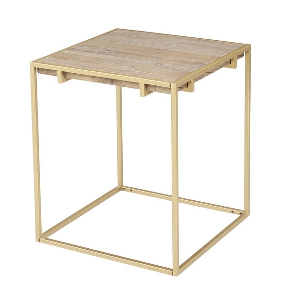 Connexion Decor Portam Reclaimed Elm and Metal Corner Coffee Table in Natural/Brass