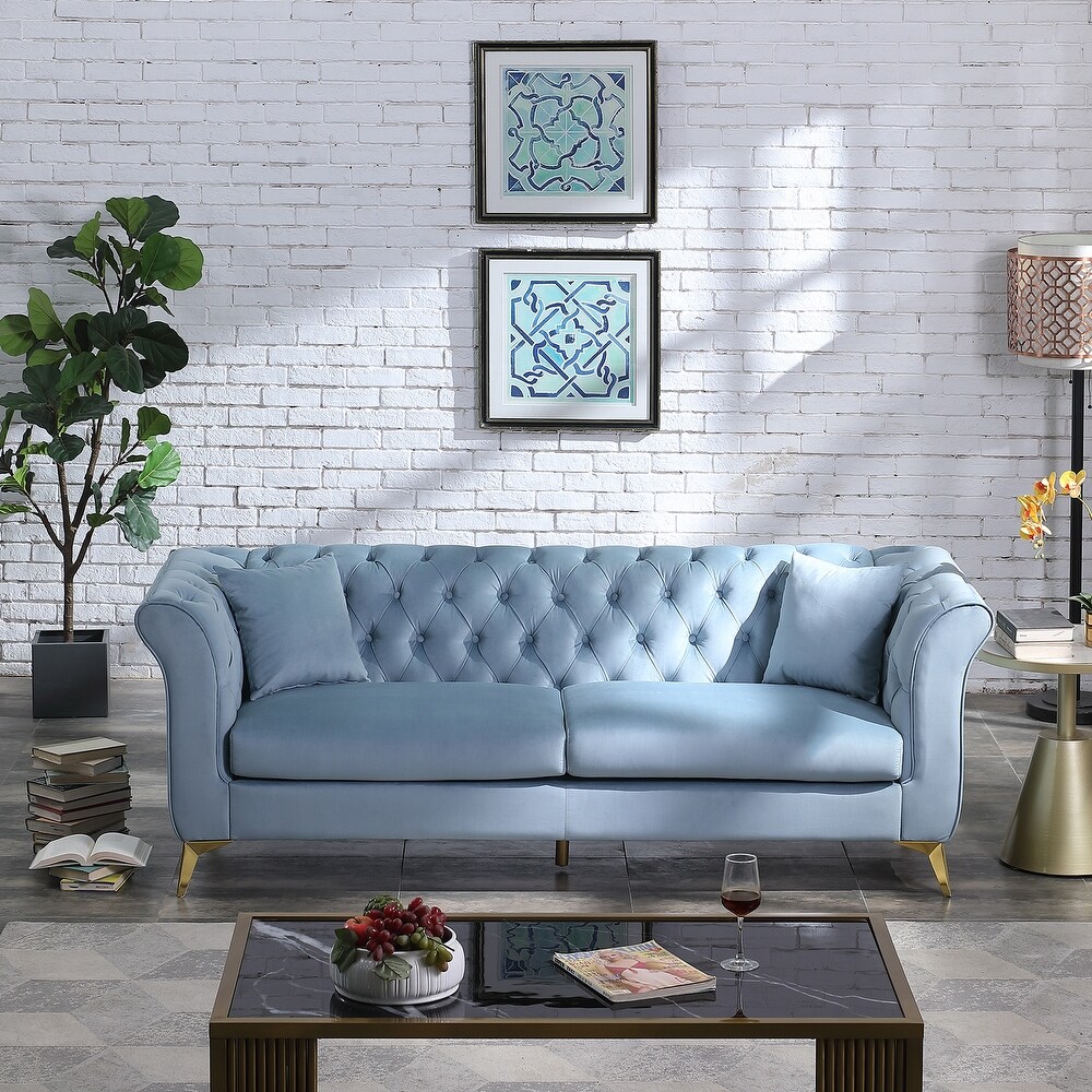 JASIWAY Chesterfield Velvet Three Seat Sofa with Tufted Cushion