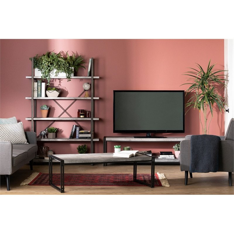 South Shore Gimetri Tv Stand and 5 Shelf Shelving Unit Set in Bamboo   Industrial   Entertainment Centers And Tv Stands   by Homesquare  Houzz