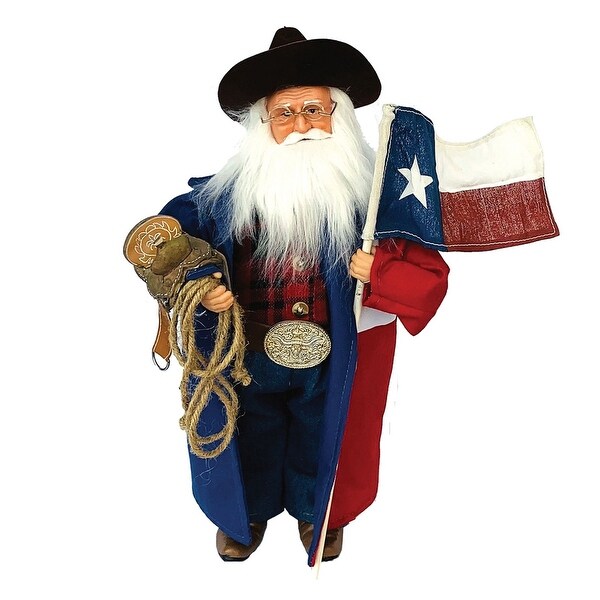 15 Standing Cowboy Santa Claus Christmas Figure with Flag and Rope