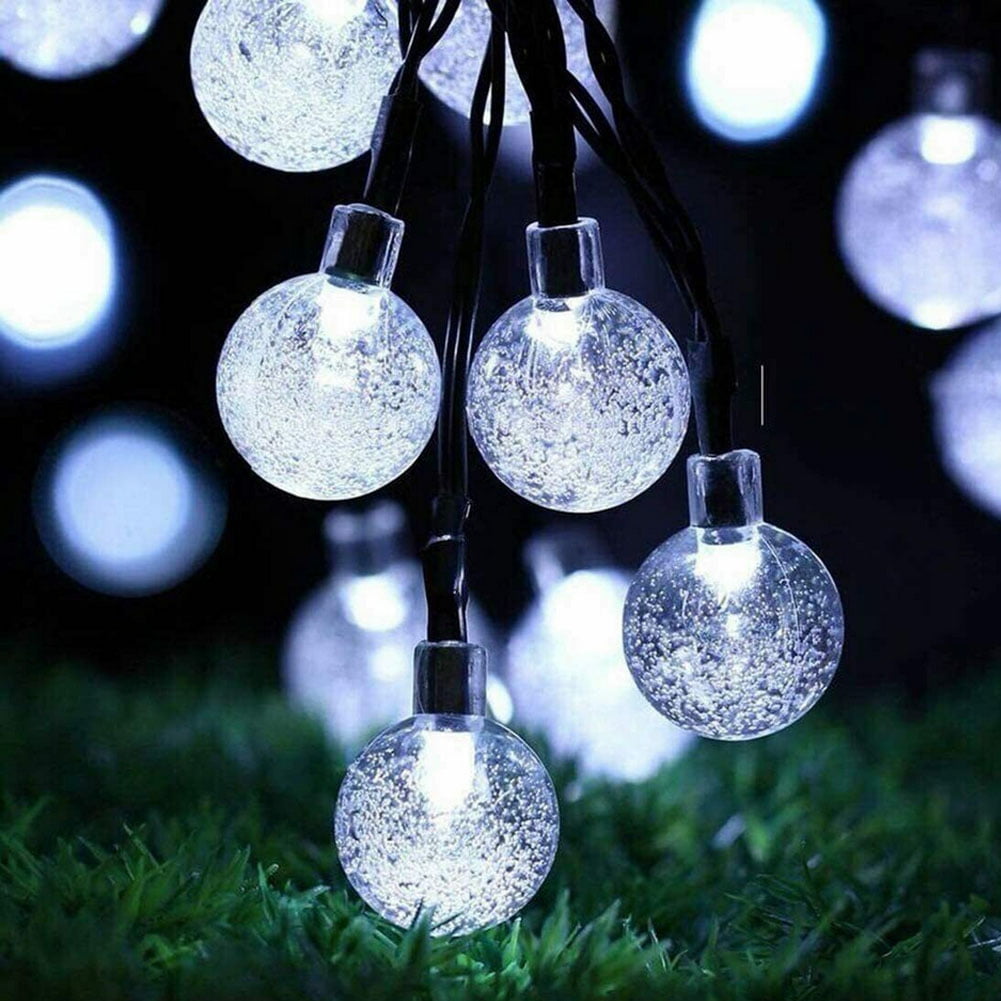 20Ft 30 LED Solar Powered Fairy String Lights， Outdoor Pathway Landscape Night Lights Garden Crystal Ball Decorative Wall Lights Waterproof for Home Garden， Patio， Yard， Home Decor - White