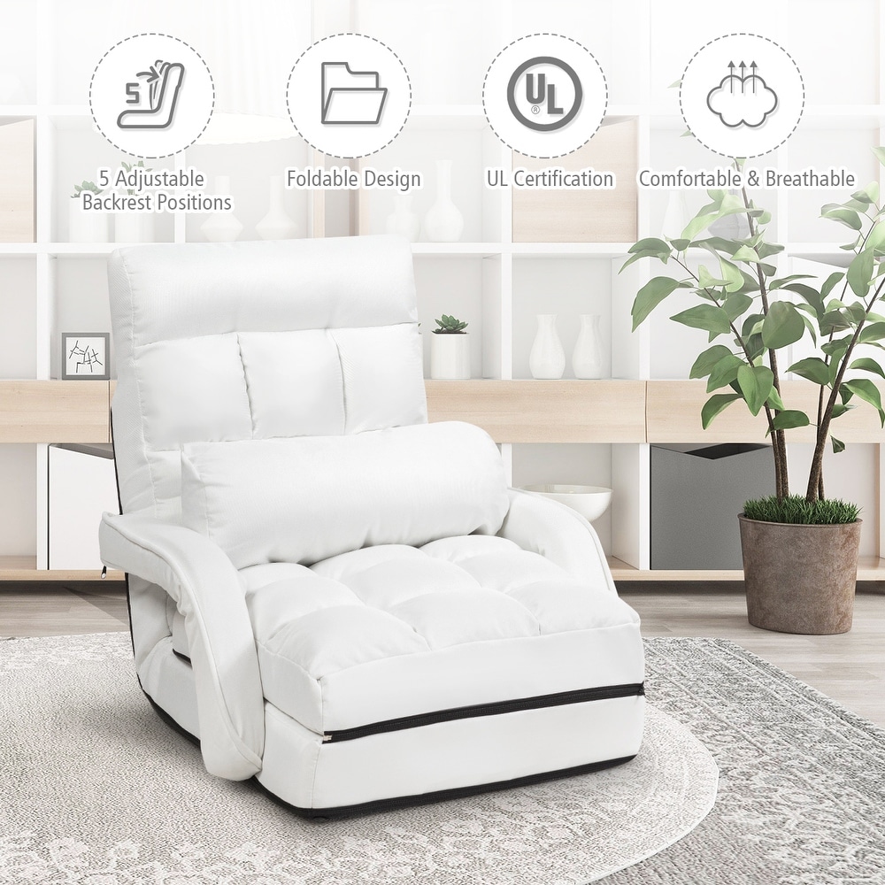 Costway Folding Floor Single Sofa Massage Recliner Chair W/ a Pillow 5