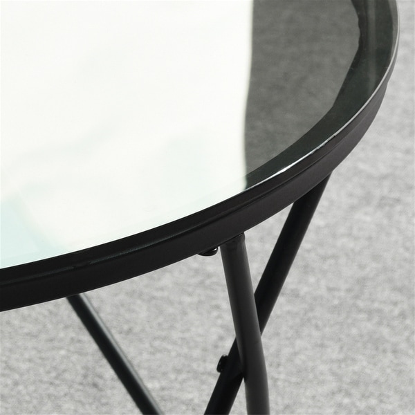 Round Coffee Table with Black Glass and Metal Frame - 32