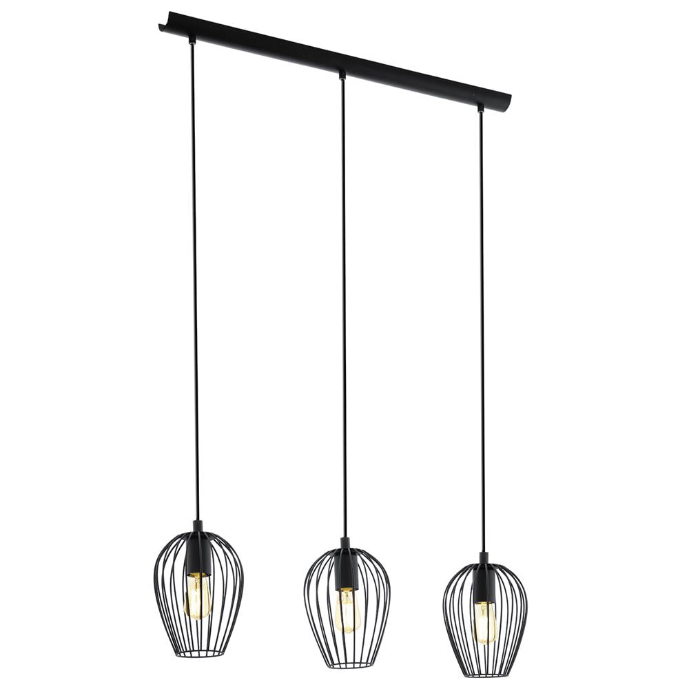 Eglo 49478 Newtown Vintage Black Wire Cage 3 Lamp Bar Pendant