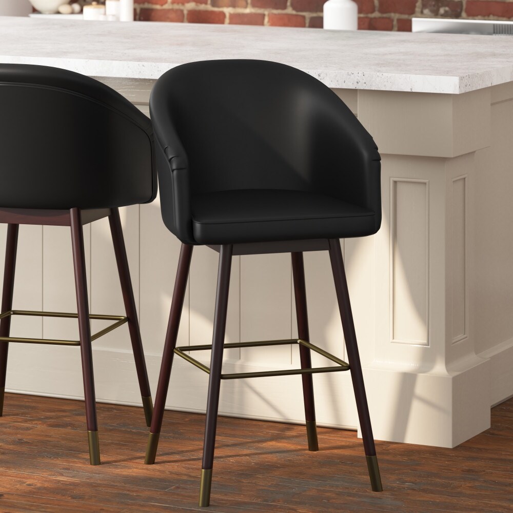 Upholstered Bar Stool with Wooden Legs