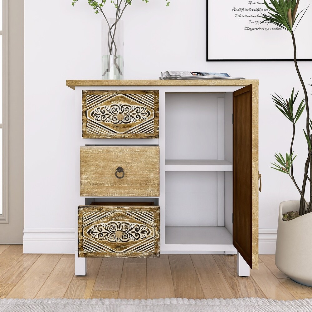 Hand Carved Accent Cabinet with Vintage Charm