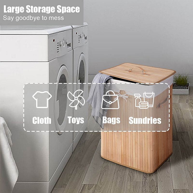 Rectangle Wicker Hamper Laundry Basket Washing Cloth Bin Storage Bag Lid 3 Color-Natural