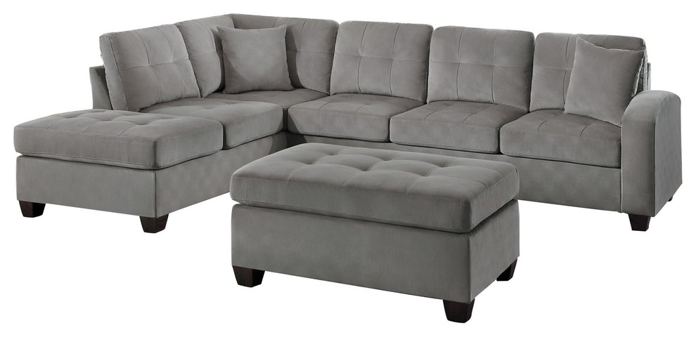 3 Piece Elburn Reversible Chaise Sectional and Ottoman  Taupe Fabric   Transitional   Living Room Furniture Sets   by AMOC  Houzz