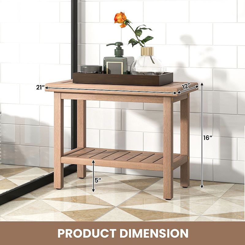 21 Inches Teak Shower Bench With Storage Shelf