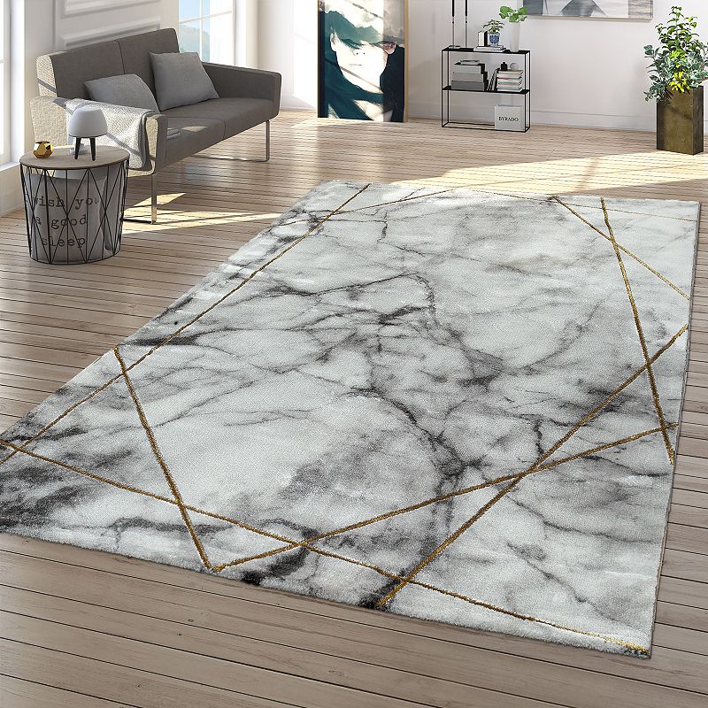 Marble Patten Area Rug in Gold Cream for Living Room with Contour Cut