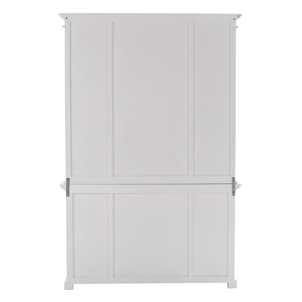 NovaSolo Halifax Coastal White Kitchen Hutch Cabinet  Solid Mahogany Frame  57.09 x 19.69 x 86.61