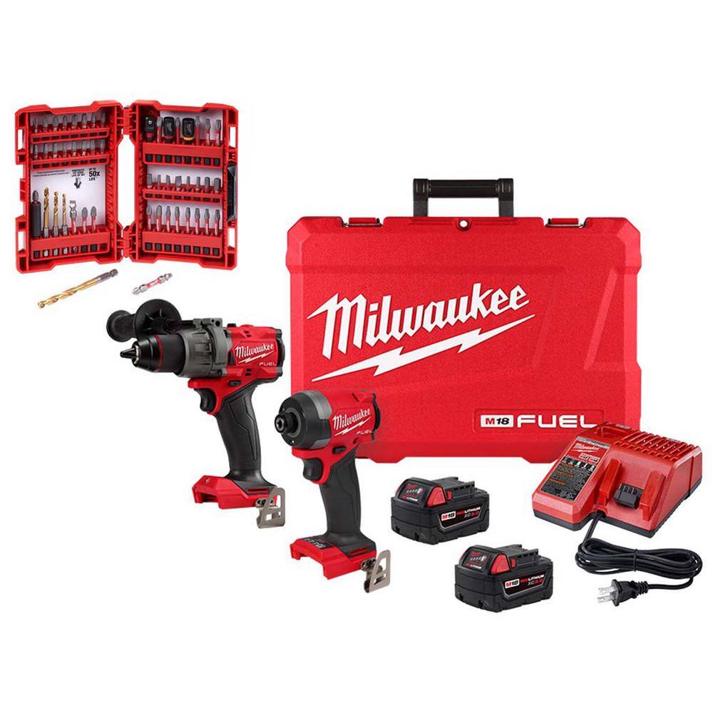 MW M18 FUEL 18-Volt Brushless Cordless Hammer Drill  Impact Driver Combo Kit (2-Tool) with SHOCKWAVE Bit Set (50-Piece) 3697-22-48-32-4024