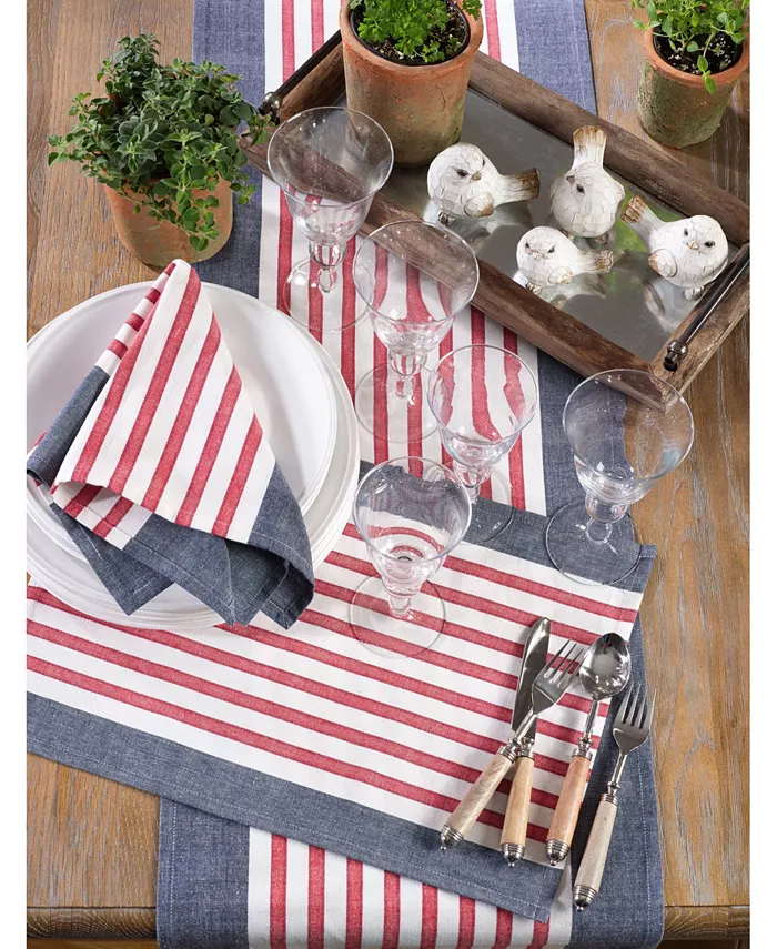 Saro Lifestyle American Flag Usa Red White Blue Stripe Cotton Table Runner