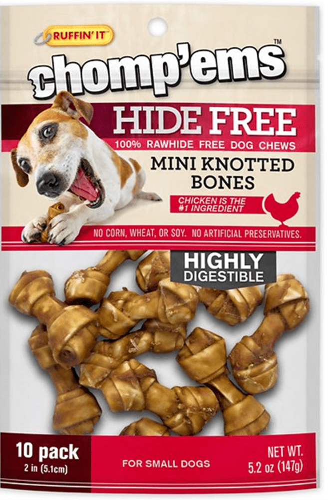 Chomp 'ems Chicken Hide Free Dog Chews - Rawhide Free Dog Treats - No Hide Alternative Chew Treat for All Life Stages， Bone， 2