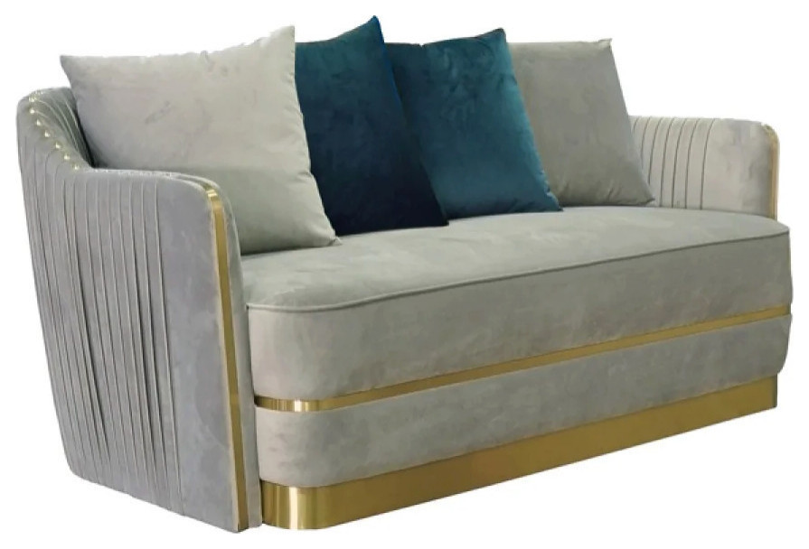 Kallie Modern Gray Velvet and Gold Loveseat   Contemporary   Loveseats   by Rustic Home Furniture Deco  Houzz