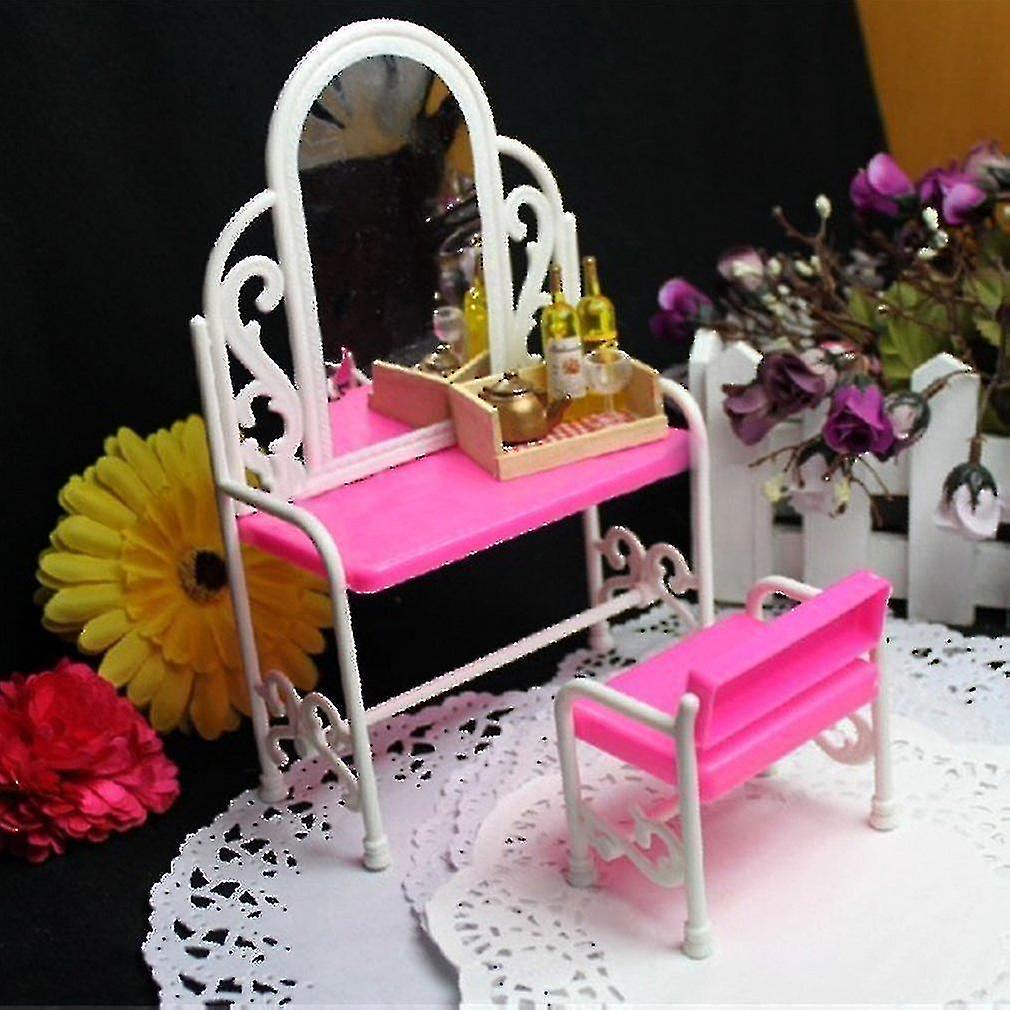 Dressing Table and Chair Accessories Set For S Dolls Bedroom Furniture1 Table + 1 Chairpink