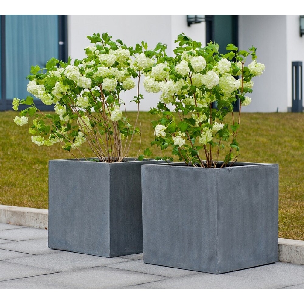 Natural Block Square Planter Pot Indoor Outdoor Fiberstone Planter Box 20 in   Large   20\