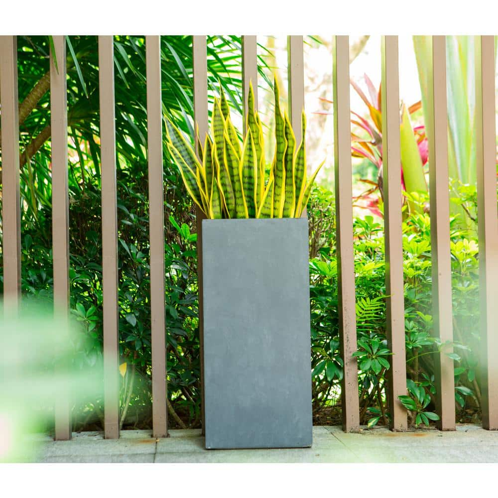 KANTE 28 in. H Square Charcoal Concrete/Fiberglass Indoor Outdoor Modern Tall Planter OSF0002C-C60121